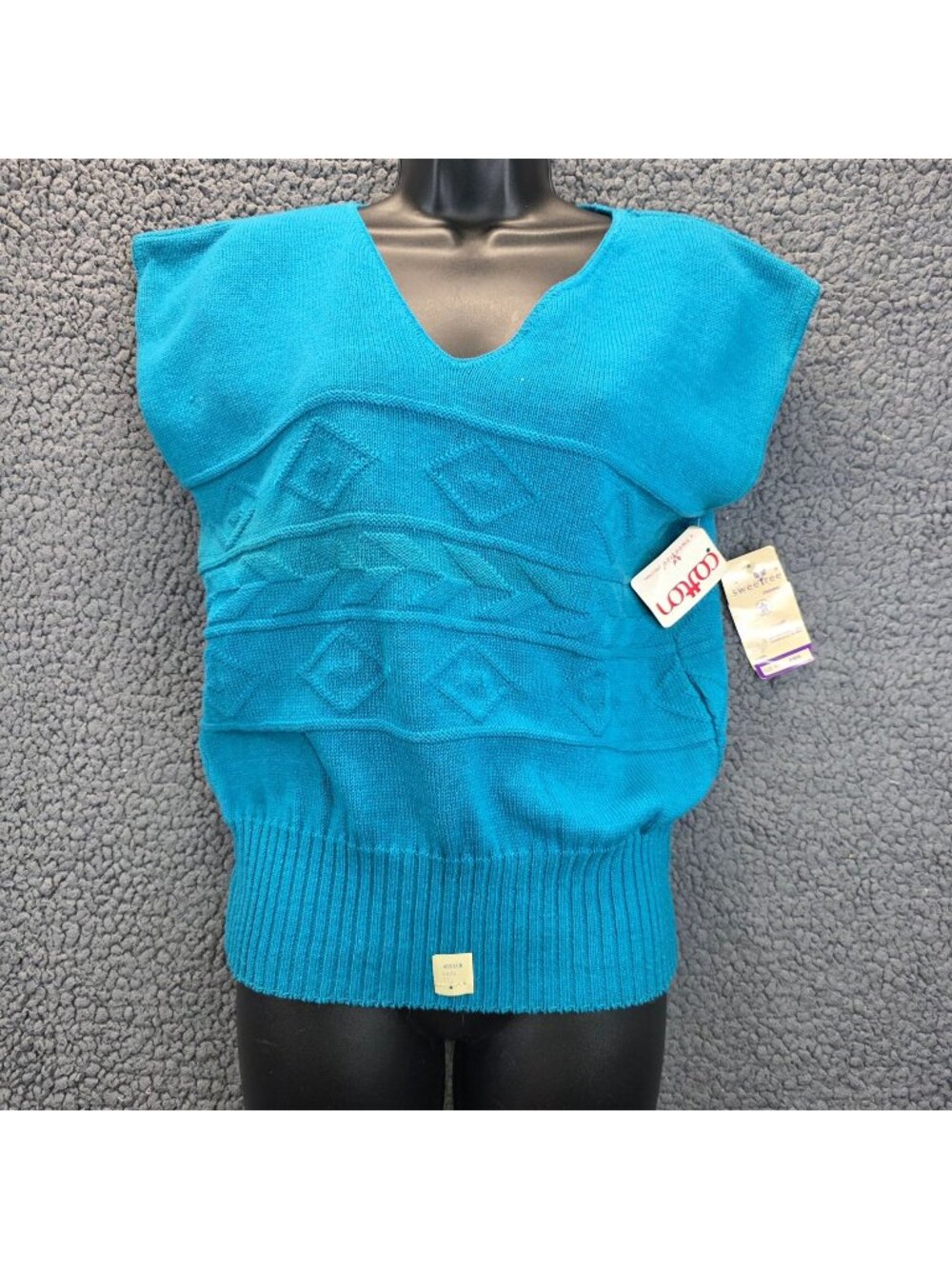 Vintage Sweetree Preppy Vest Sweater M Blue Deadstock USA Knit Layers Retro 90s